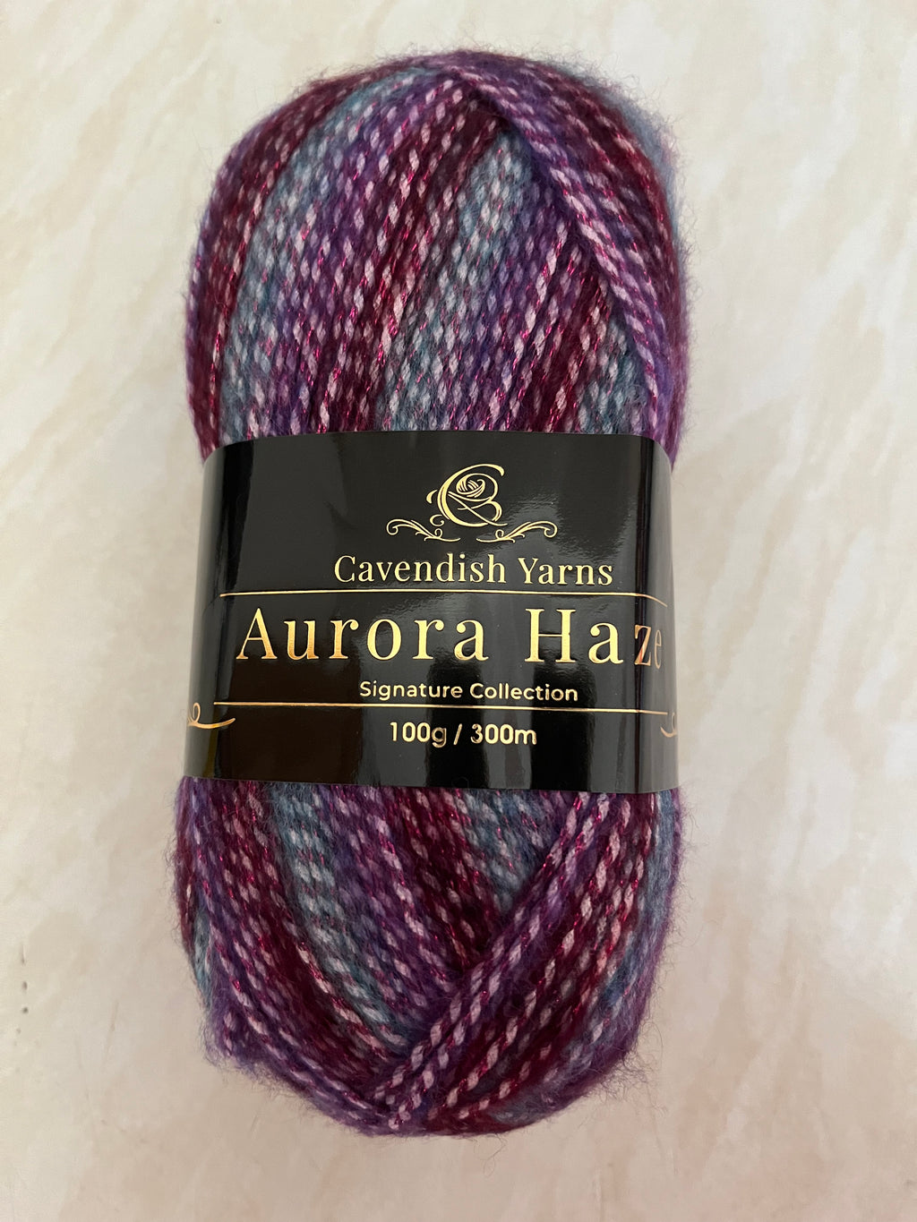 Cavendish yarns aurora haze in mystic berry 100g, 300m, 39% acrylic 35% polyamide 26% polyester, Aran weight