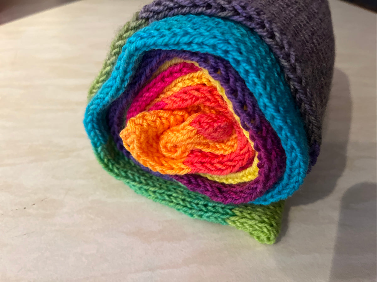 Rainbow coloured Hand knitted scarf extra long 2.5m in length