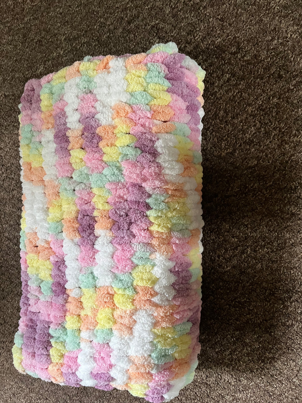 Beautiful meadow coloured handmade chenille blanket 1.2M x 1M