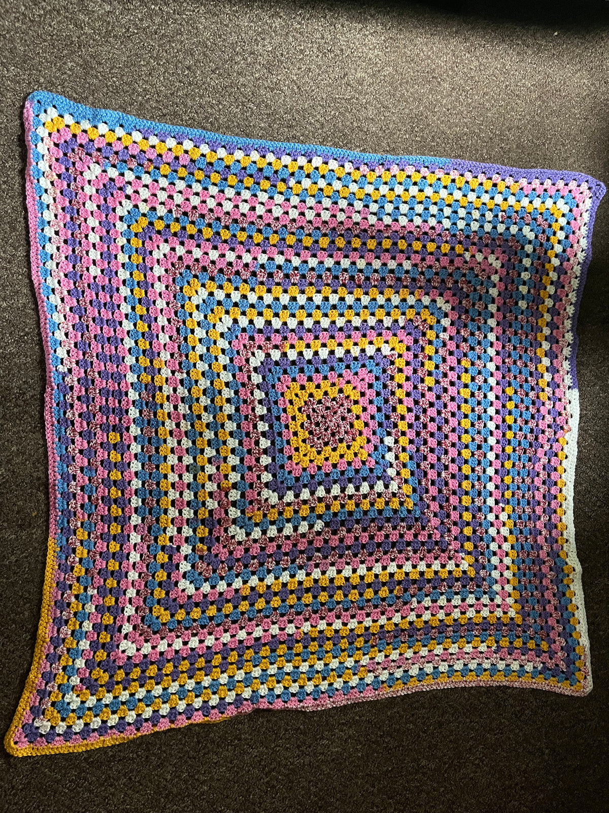 Beautiful jelly bean coloured crocheted blanket 1.3M x 1.3M