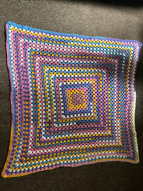 Beautiful jelly bean coloured crocheted blanket 1.3M x 1.3M