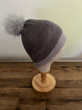 Grey Beanie hat with faux fur Pom Pom