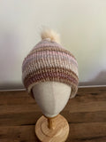 Handmade mohair blend hat with faux fur Pom Pom with a wide brim