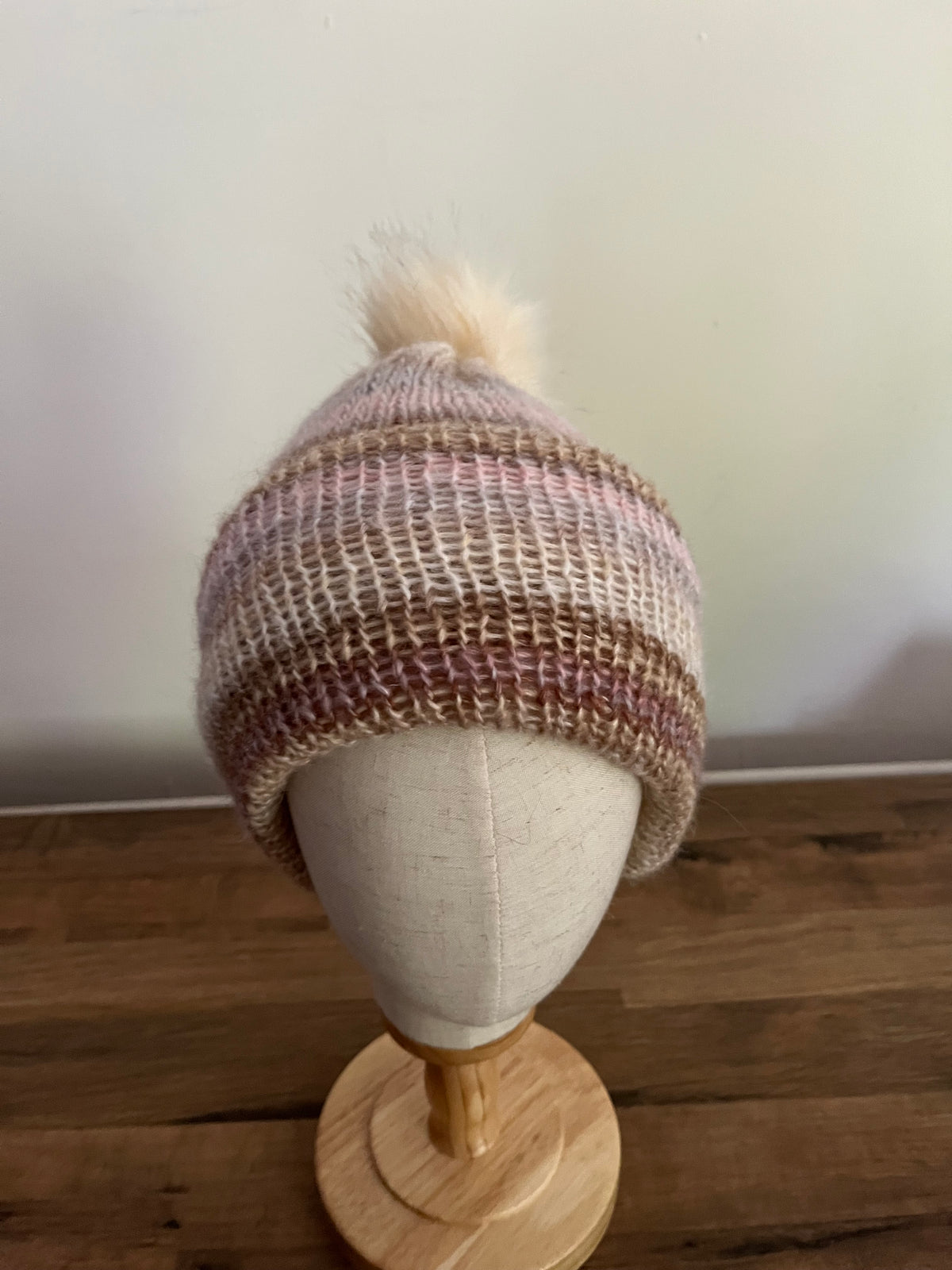 Handmade mohair blend hat with faux fur Pom Pom with a wide brim