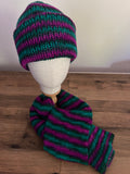 Magenta and teal hat, scarf 180cm and glove set
