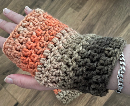 Autumn coloured crocheted gloves