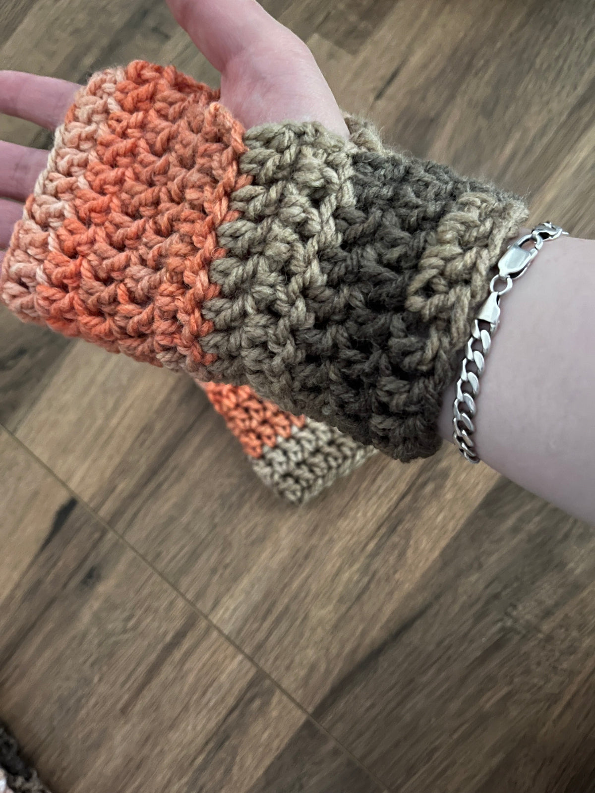 Autumn coloured crocheted gloves