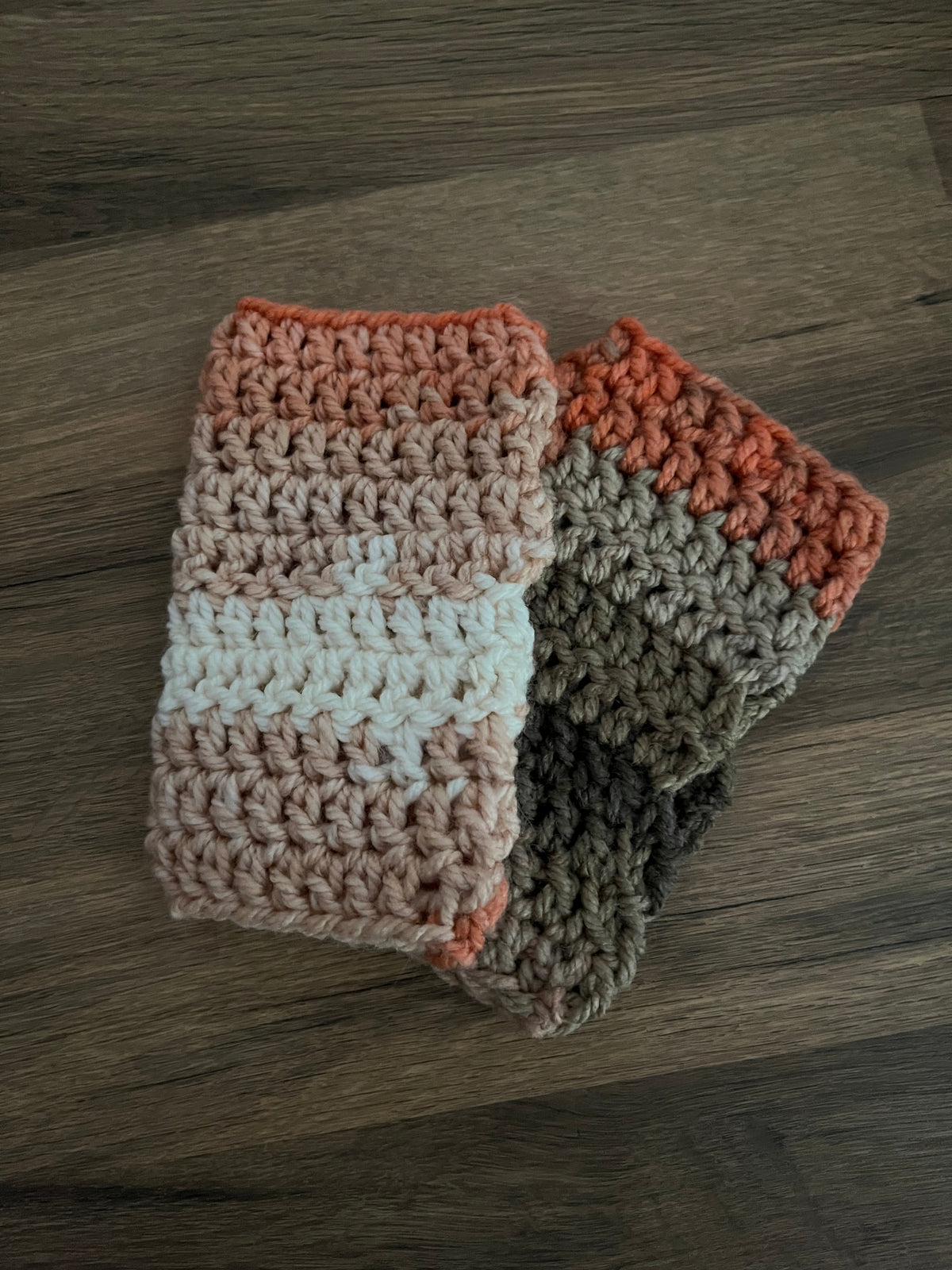 Autumn coloured light and dark crocheted gloves