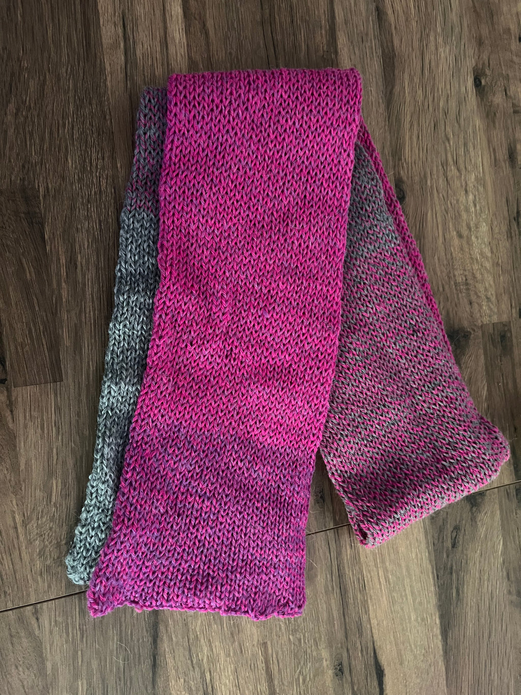 Hand knitted alpaca blend scarf 190cm in beautiful pink and grey