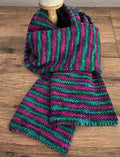 Hand knitted Magenta and teal stripe scarf 1.8m