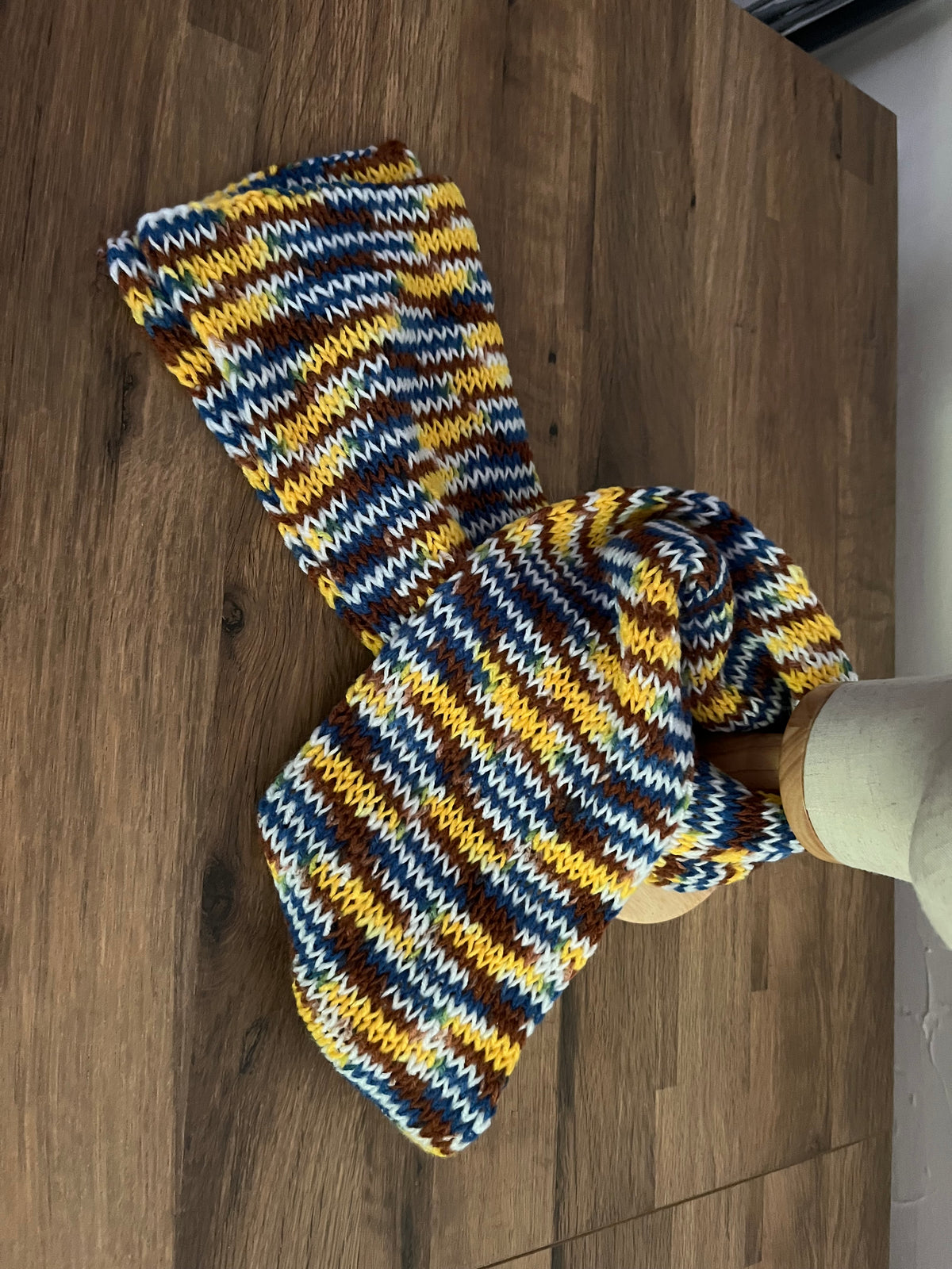 Banana blue stripped hand knitted scarf 1.6m