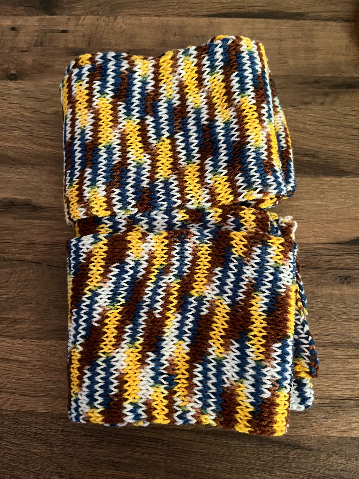 Banana blue stripped hand knitted scarf 1.6m