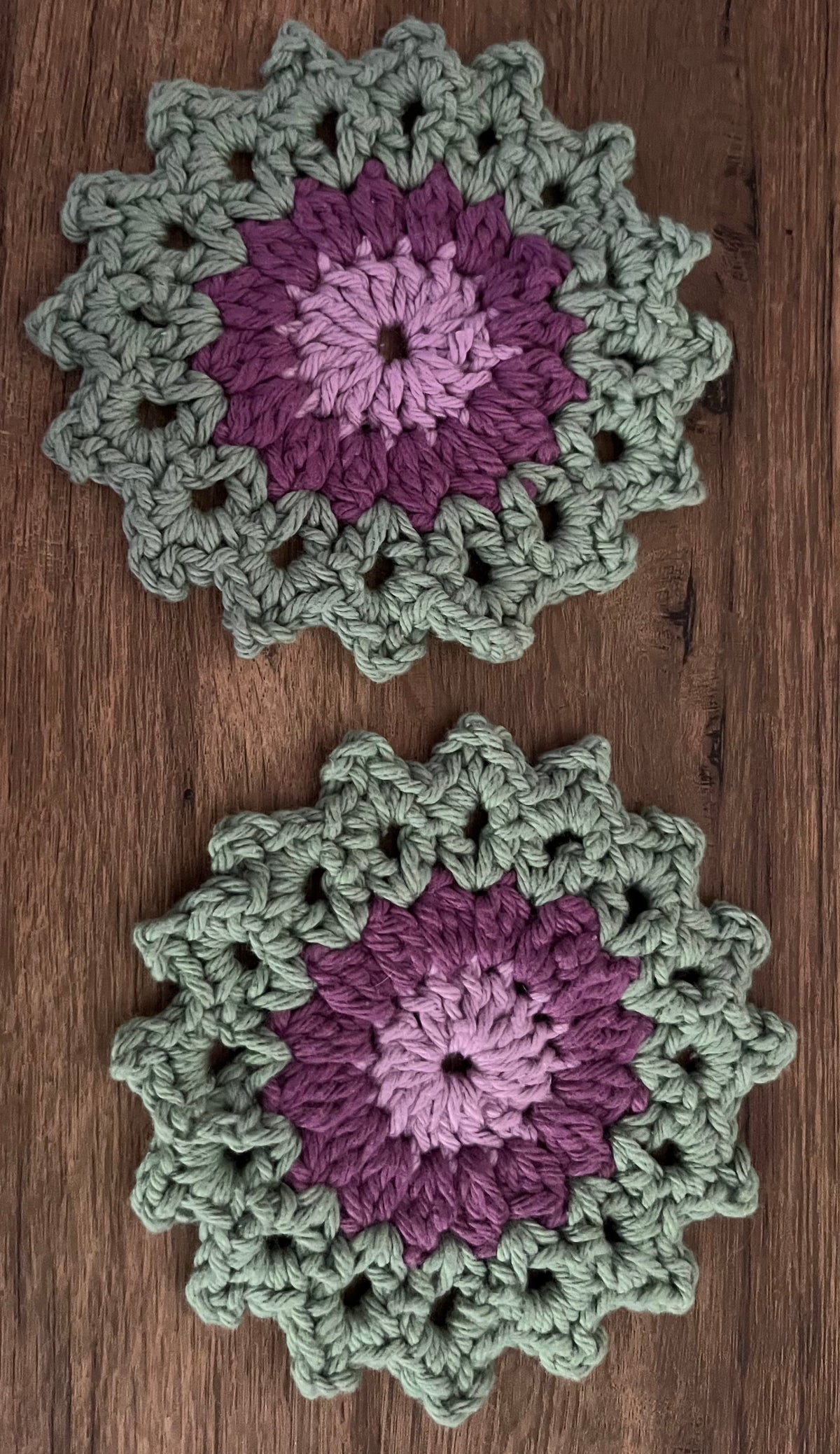 Pack of 2 Handmade cotton crocheted coasters in various styles and colours