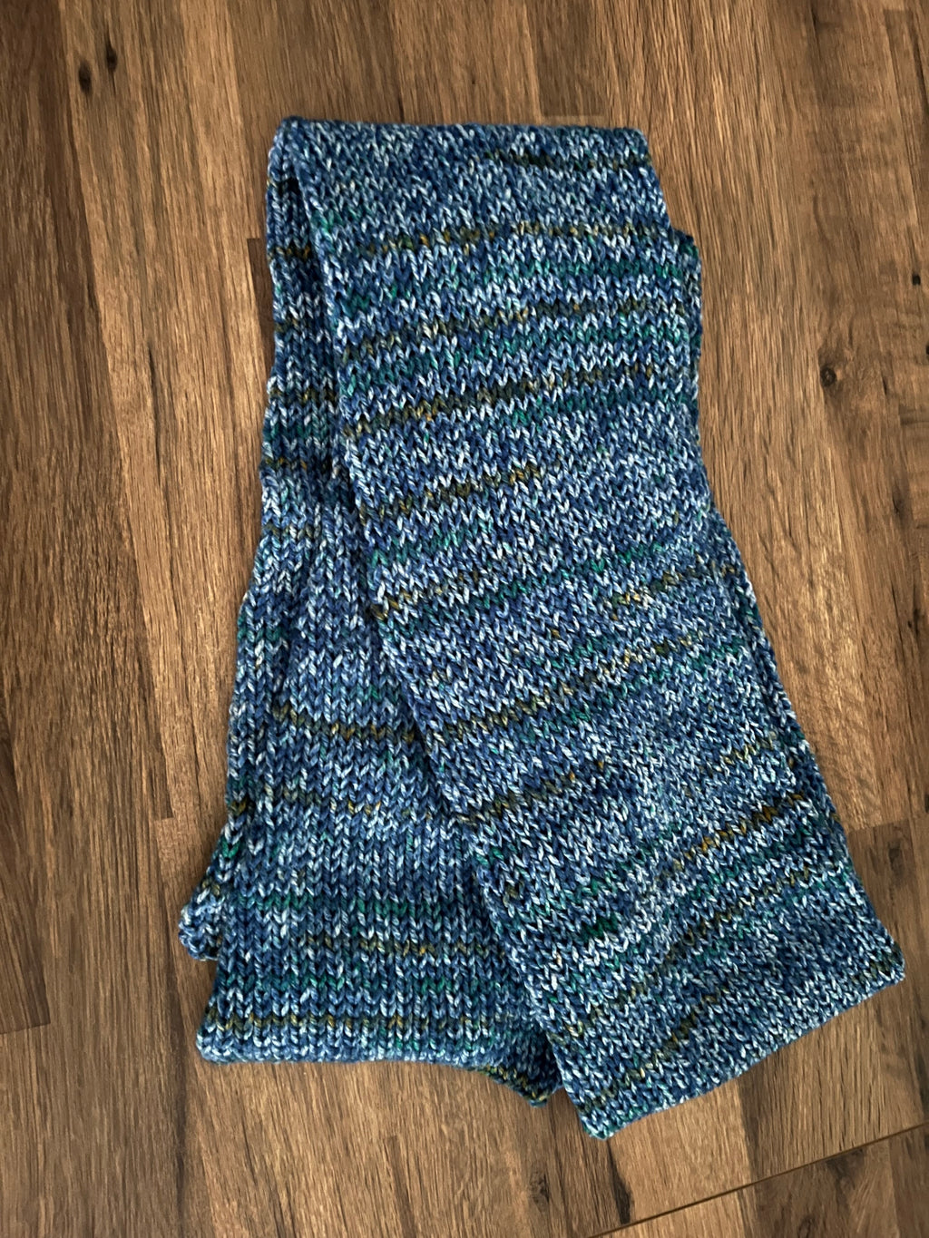 Hand knitted hat and scarf 1.6m bundle in deep ocean colours