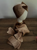 Hand knitted coffee coloured ear warmer, scarf 1.6m and glove bundle