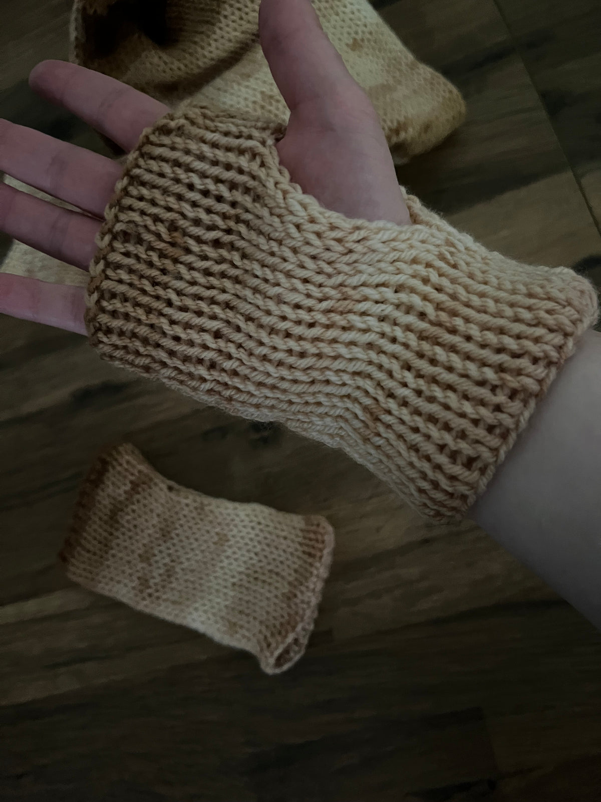 Hand knitted coffee coloured ear warmer, scarf 1.6m and glove bundle