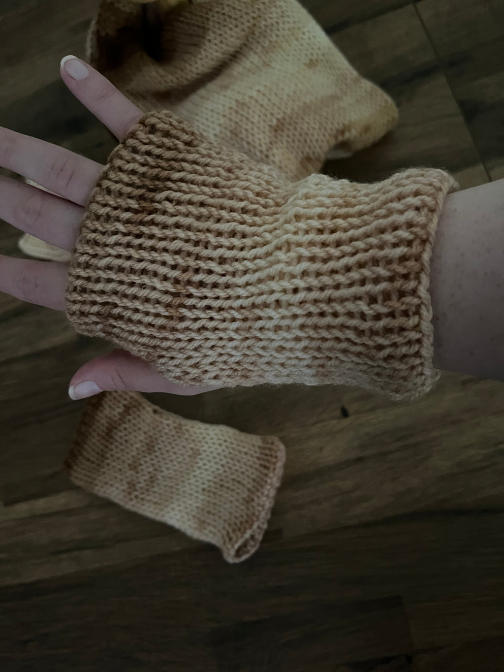 Hand knitted coffee coloured ear warmer, scarf 1.6m and glove bundle