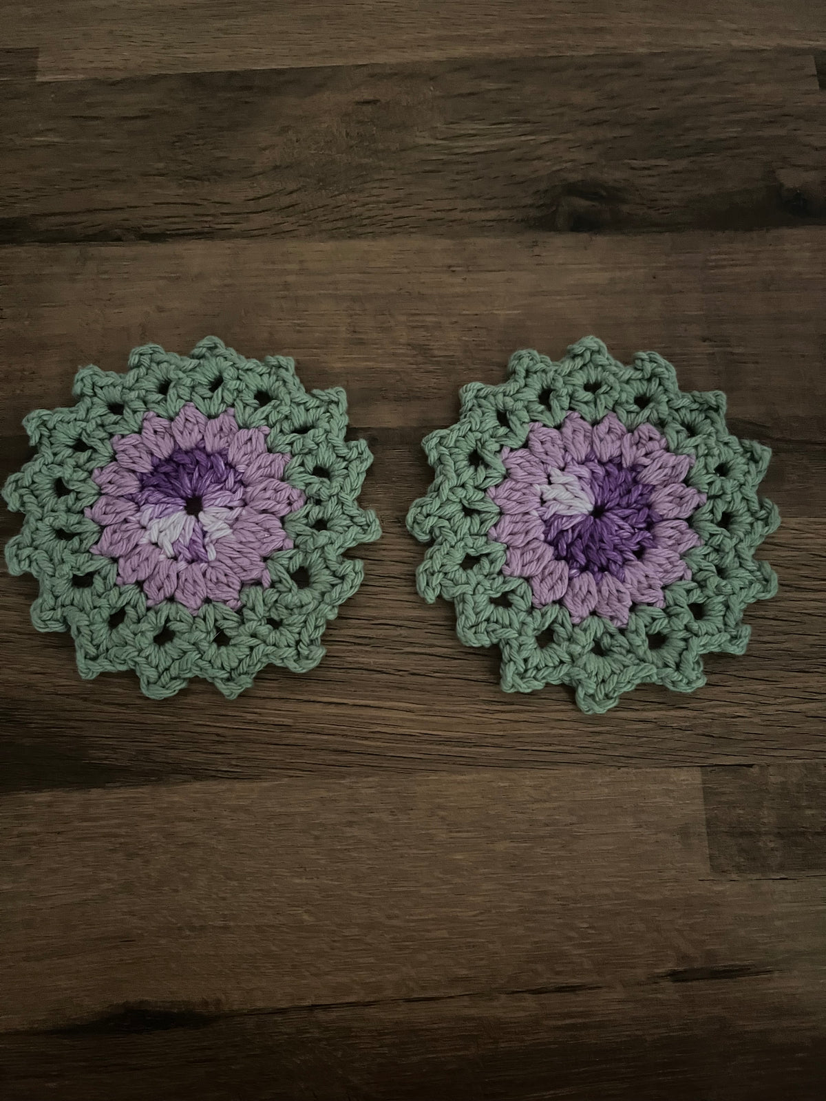 Pack of 2 Handmade cotton crocheted coasters in various styles and colours