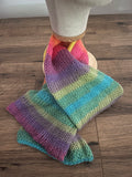 Hand made knitted angora blend scarf in rainbow colours approx 1.4M