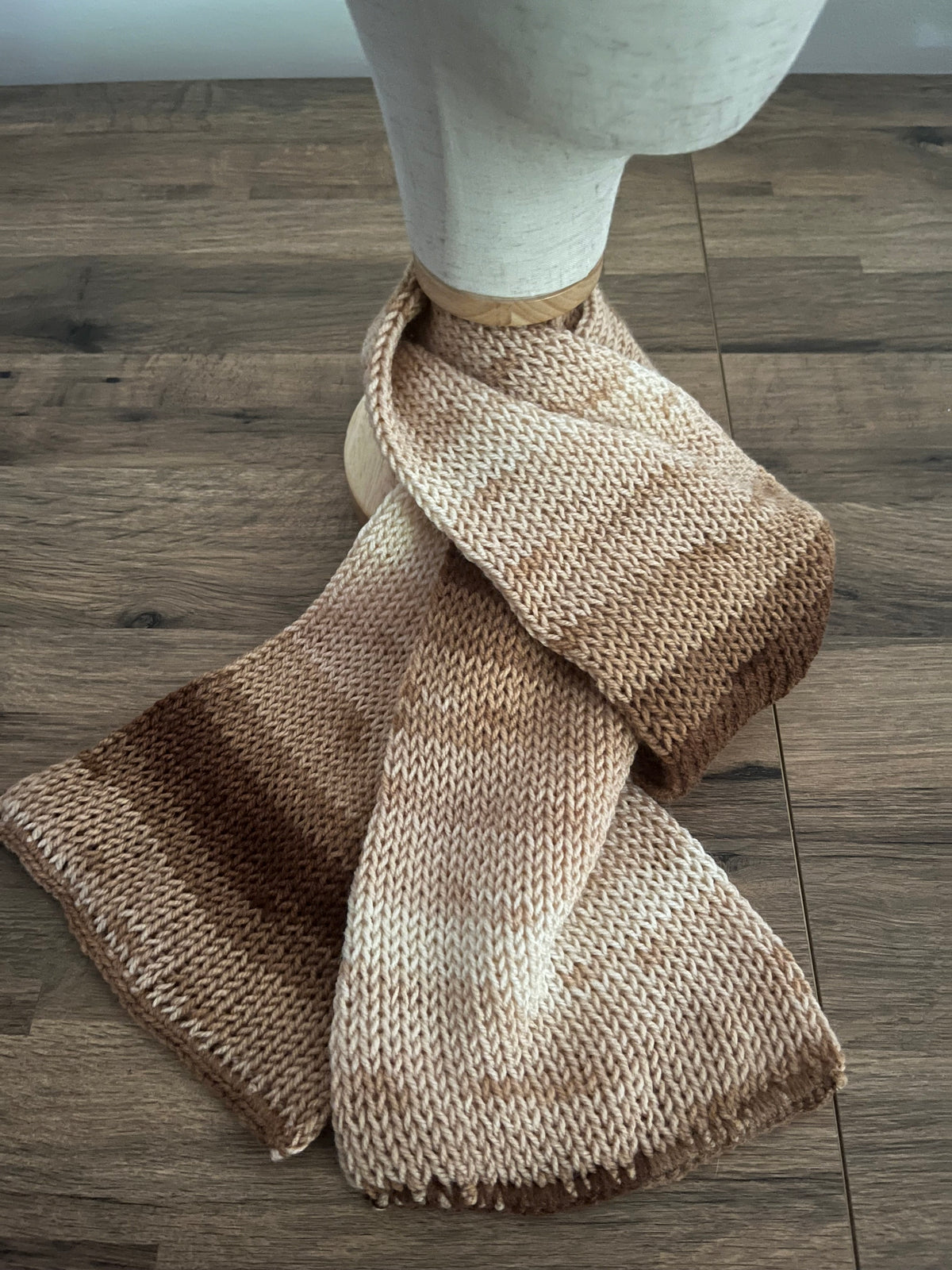 Handmade knitted coffee coloured scarf approx 1.8m