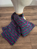 Green purple stripped hand made knitted scarf approx 1.4m